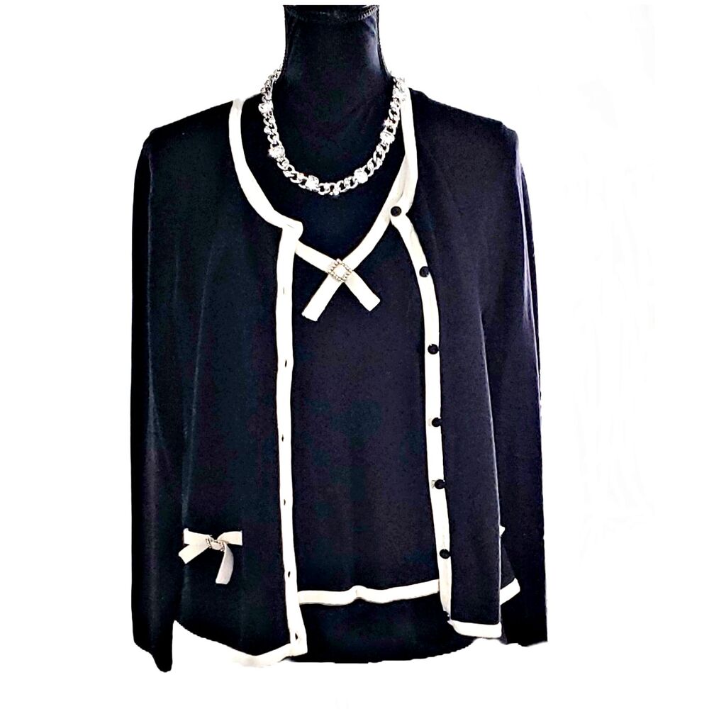 Requirements Black White Rhinestone Layered Sweater Cardigan Size PL